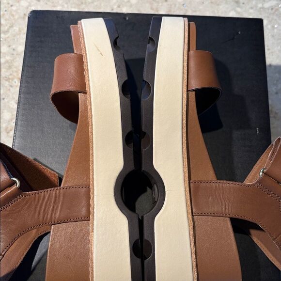 Sorel Joanie IV Y strap wedge leather sandals velvet tan blackened brown size 9 - Picture 15 of 17